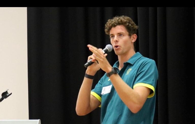 Solomon Bushby delivering mental health talk
