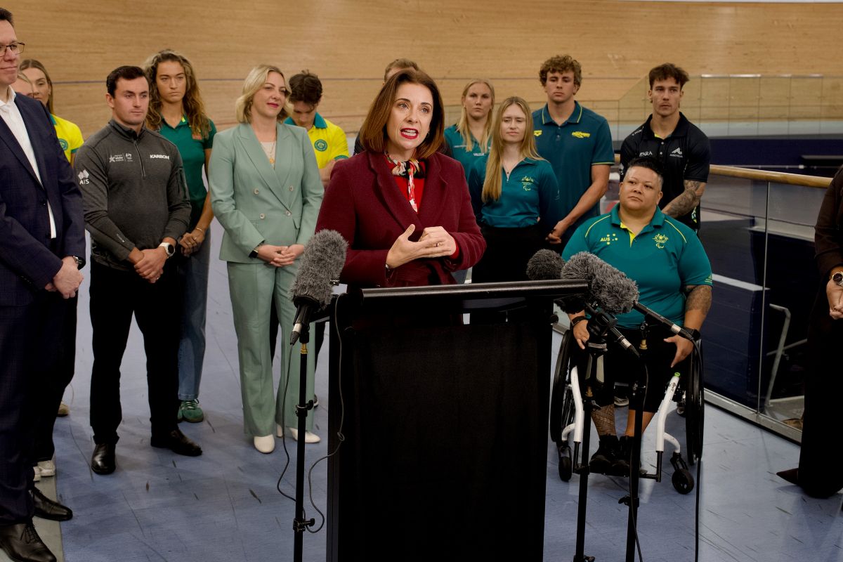 The Minister for Sport The Hon Anika Wells speaking at the Anna Meares Velodrome in Brisbane