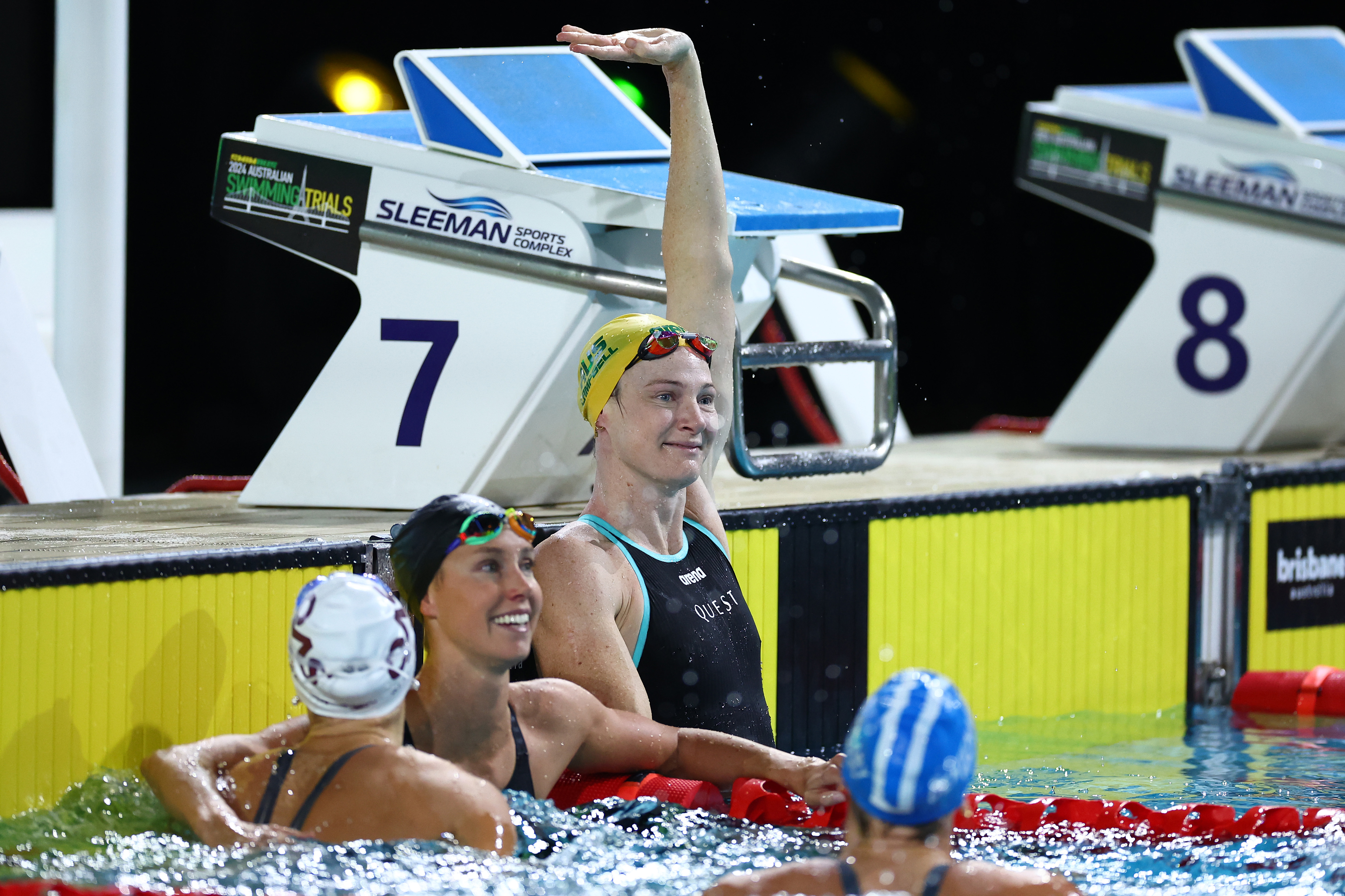 swimmer in pool after a race