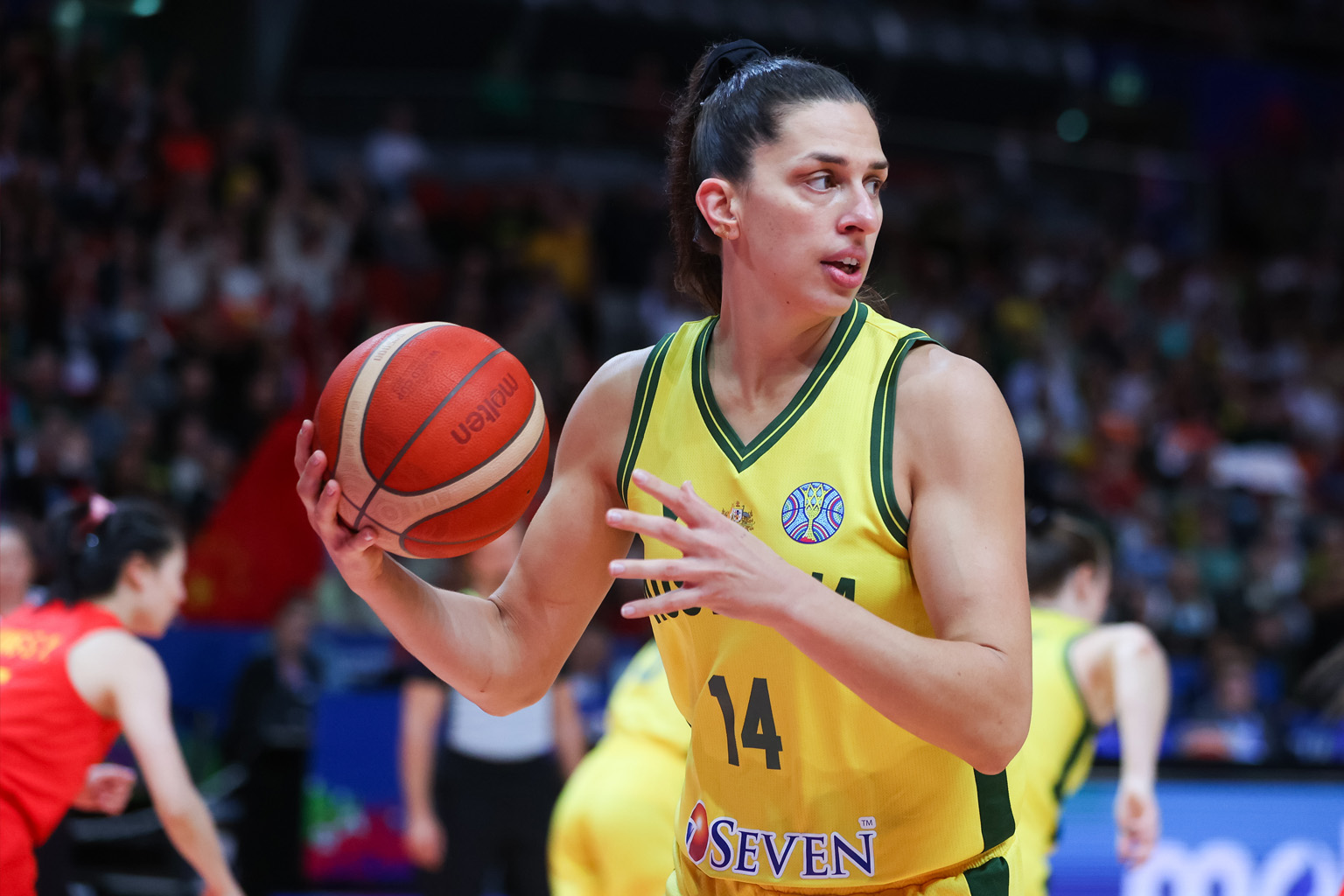 Marianna Tolo of Australia competes in the FIBA Women's Basketball World Cup Semi Final match between Australia and China on September 30, 2022. Photo: Getty Images