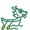 A stylised dragon boat with two paddles