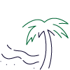 Water, sand, and palm tree