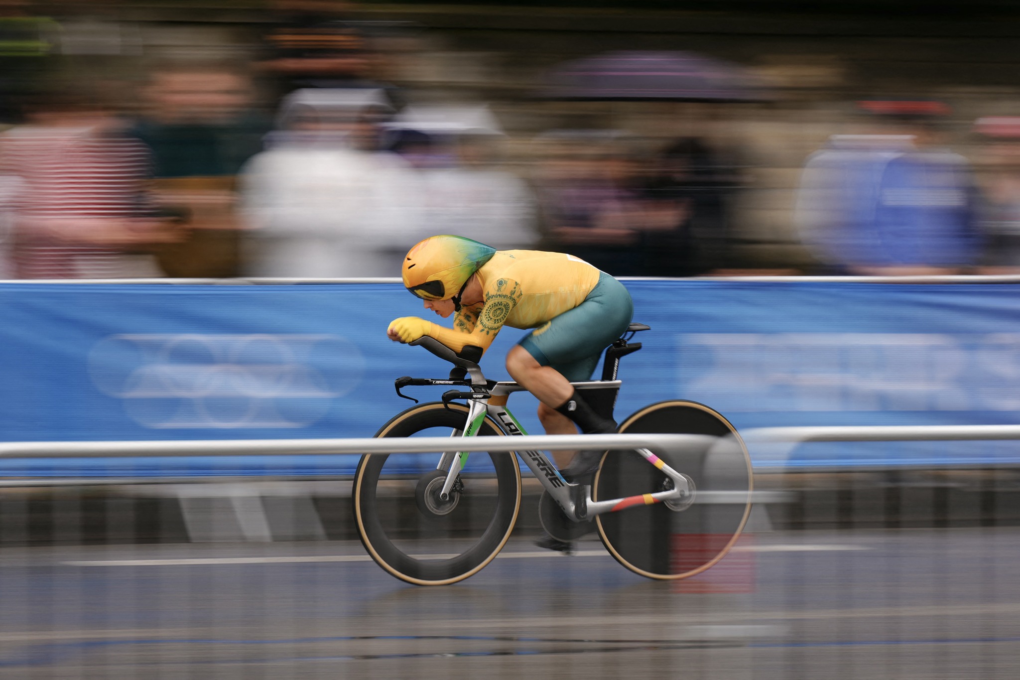 Australian road cyclist Grace Brown racing at the Paris Olympics.