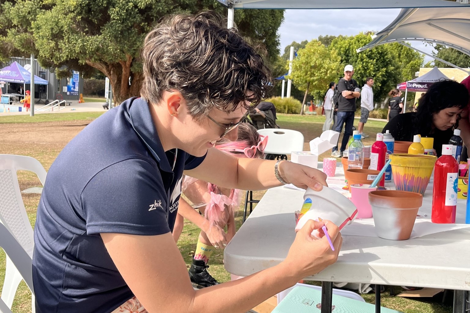 Amelia Catt participating in the Active Pride LGBTIQ+ friendly craft workshop.