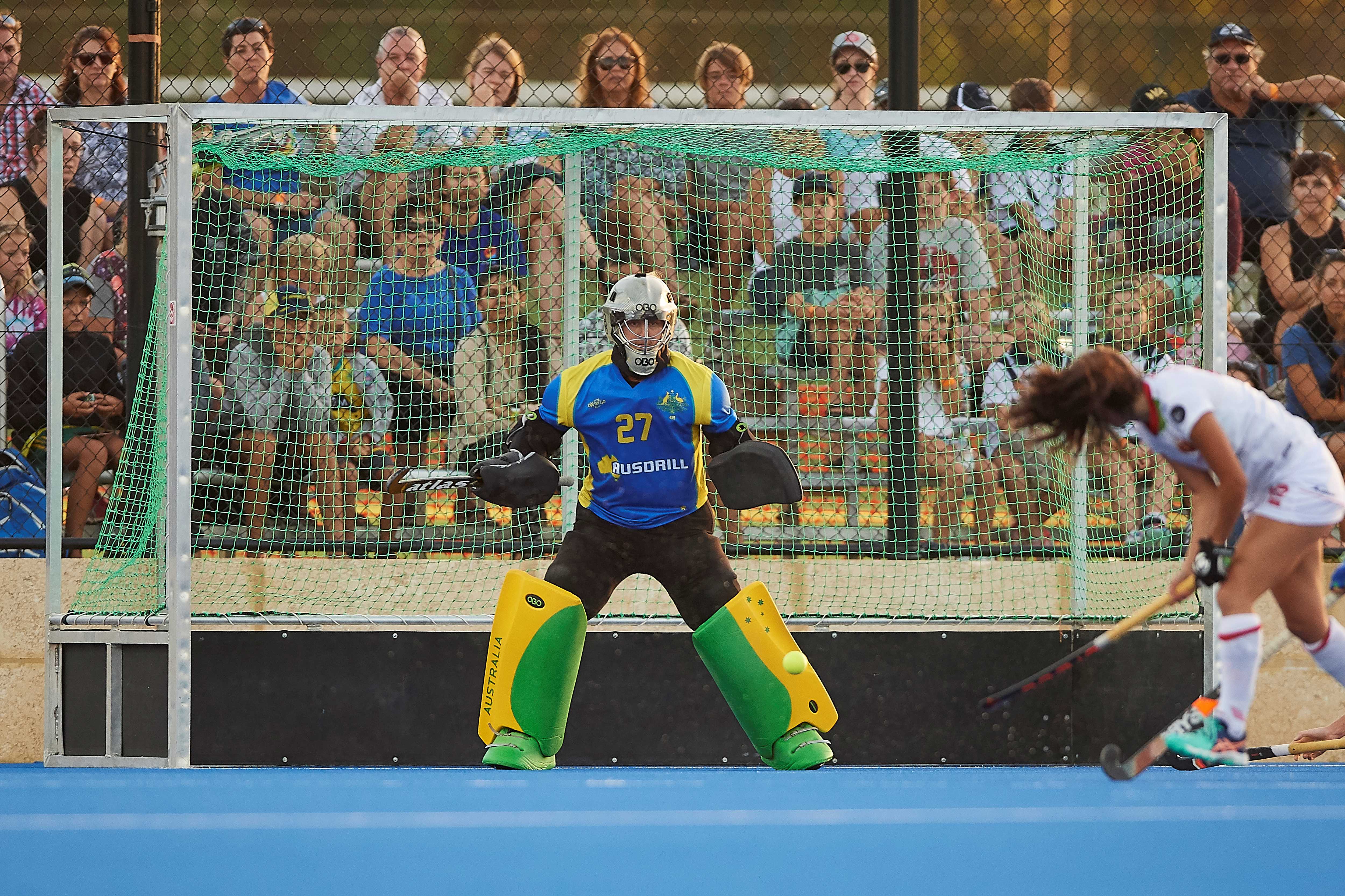 Former Hockeyroo Rachael Lynch in goal