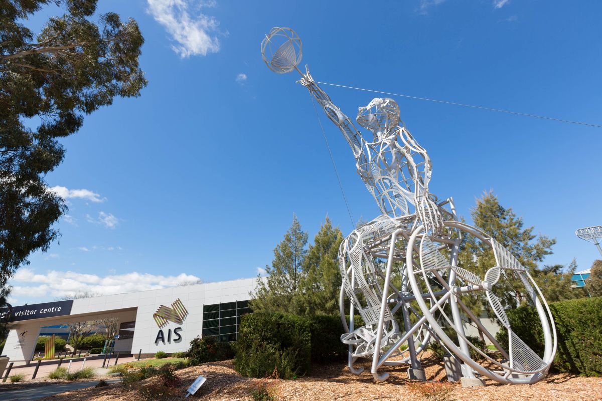 Wheelchair basketball sculpture at the AIS campus