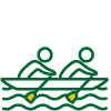 Two people rowing a boat on water