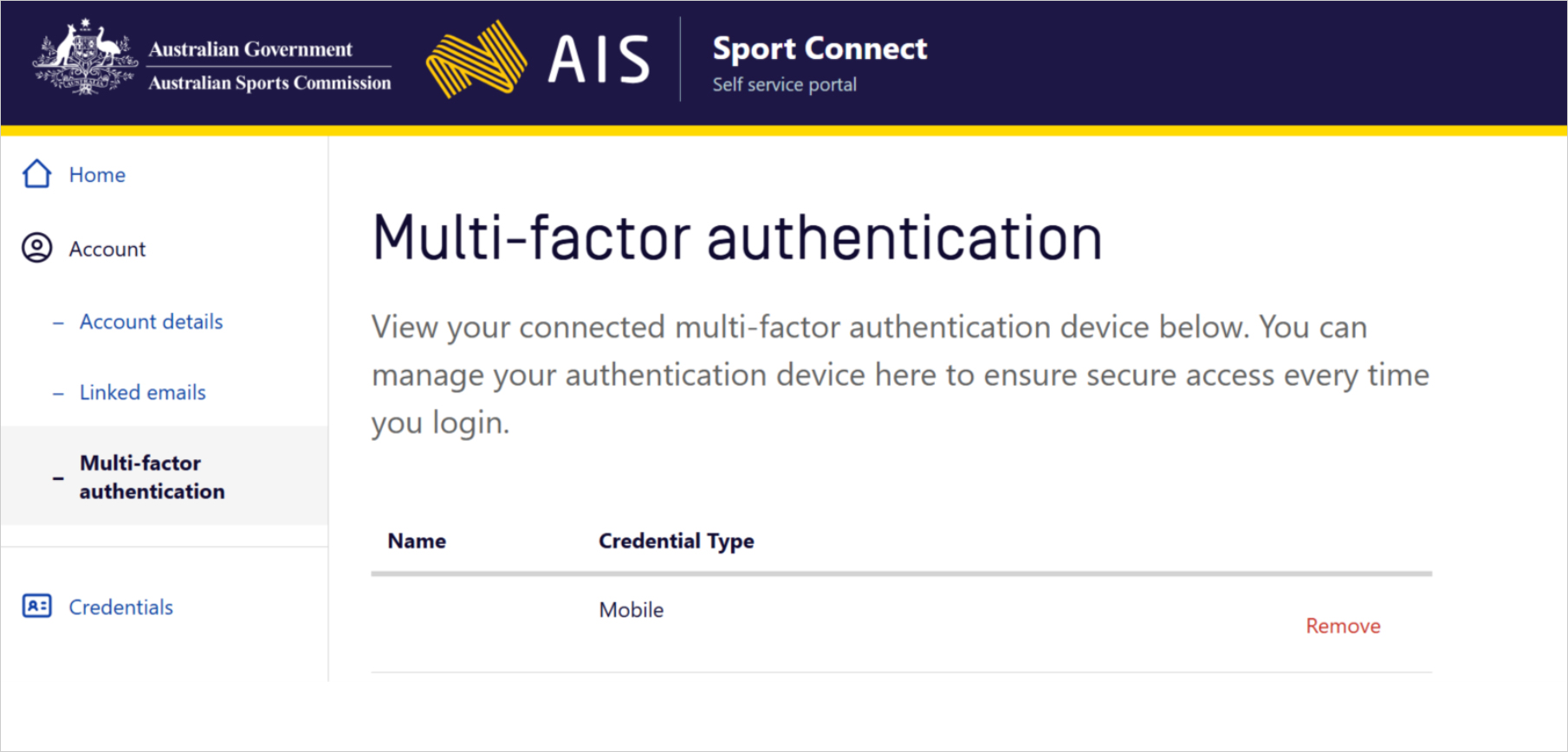 Sport Connect multi-factor authentication