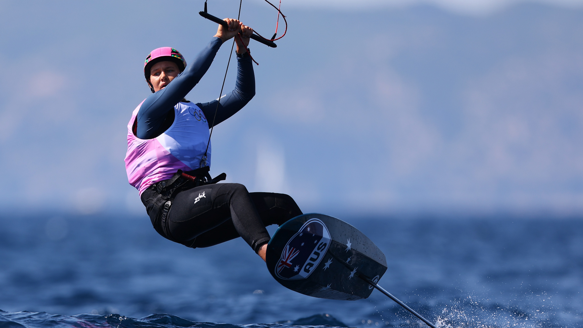 Formula kitesurfer Breiana Whitehead racing on the water