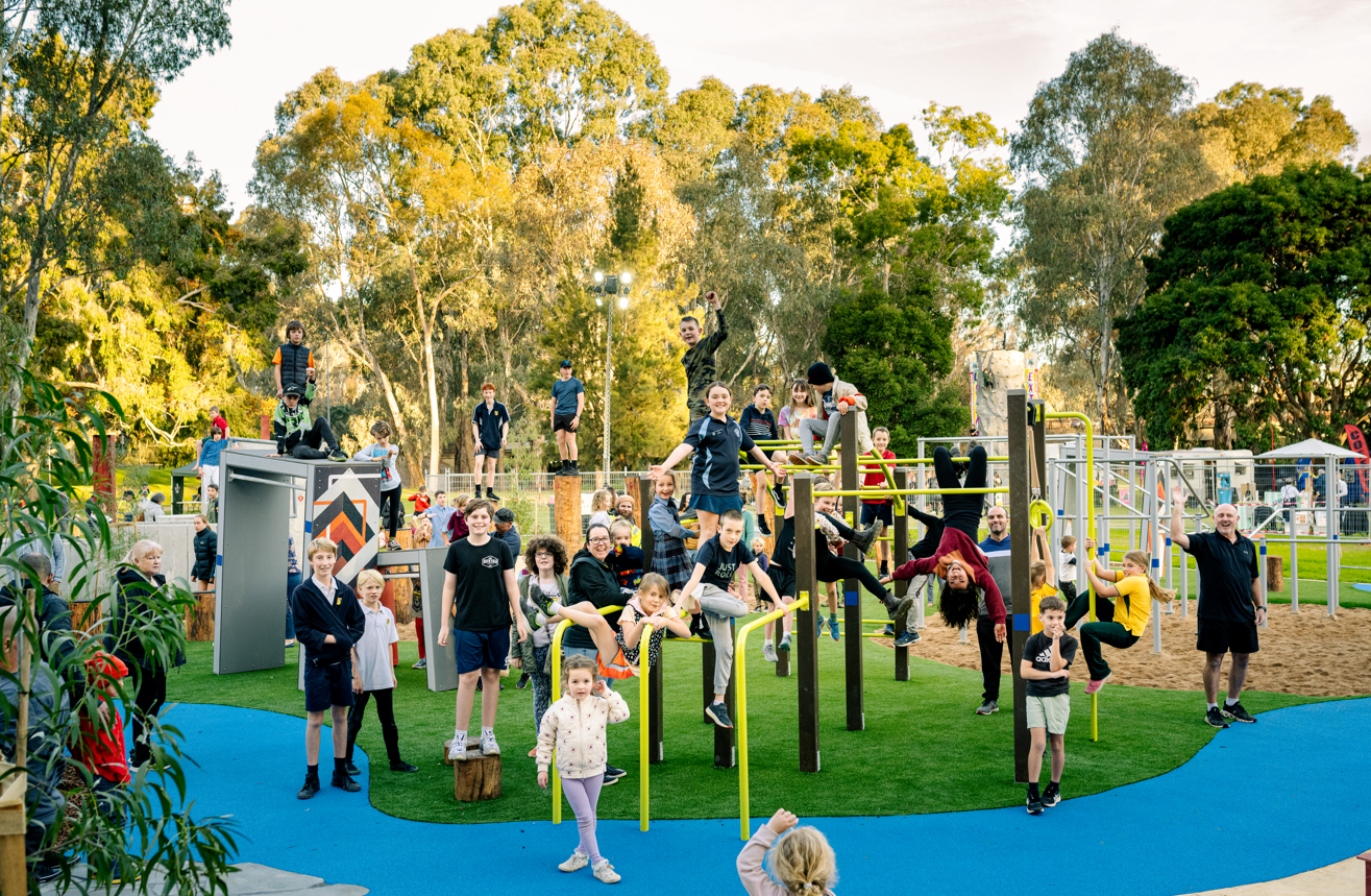 Kids playing in Parkour playground.