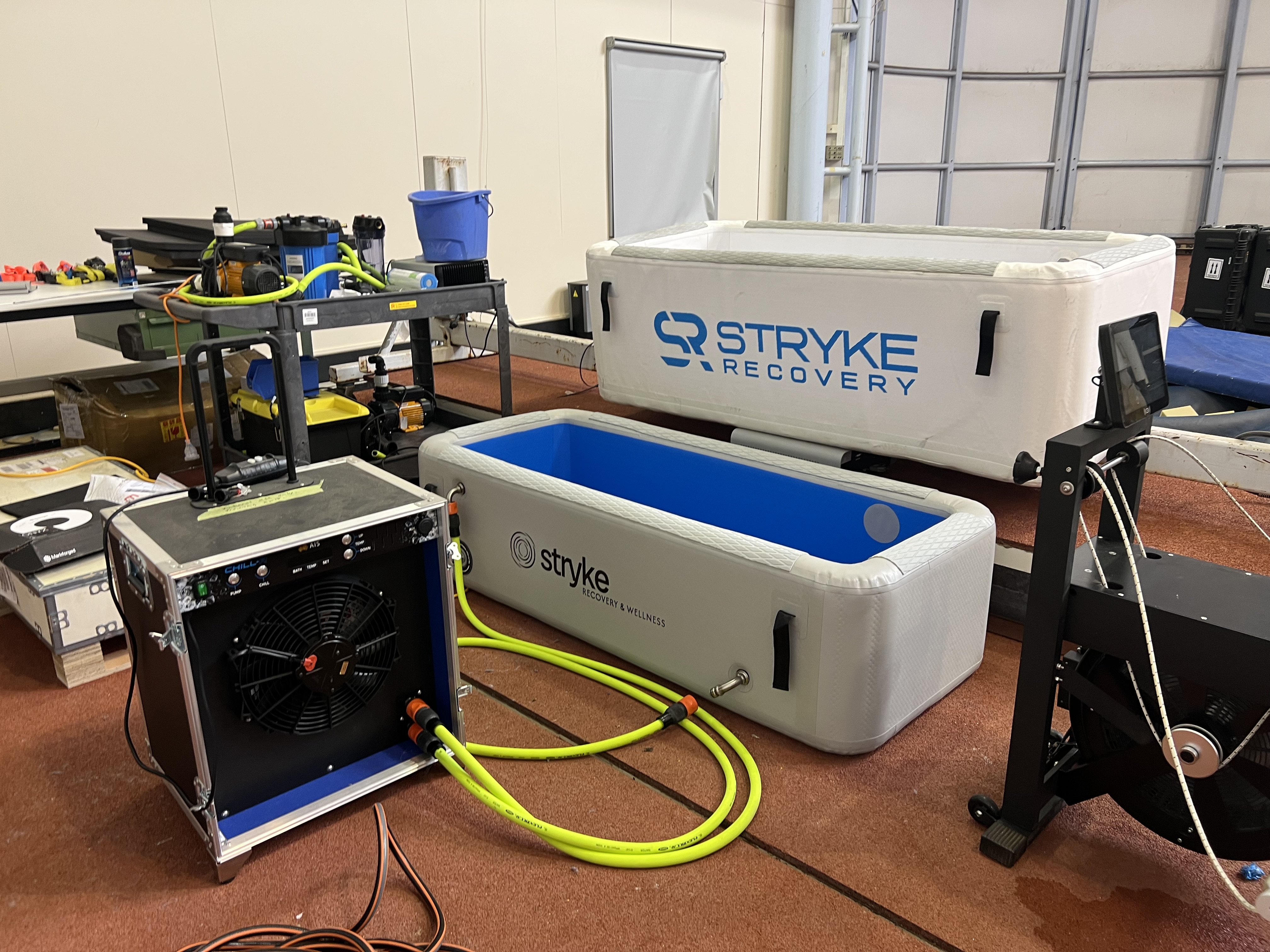 grey and blue ice baths and equipment