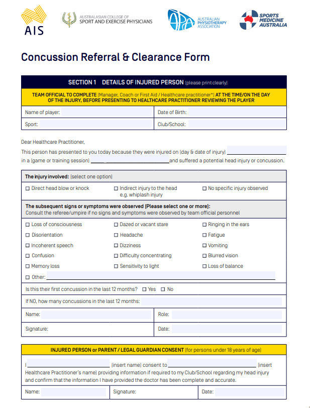 Concussion Referral and Clearance Form