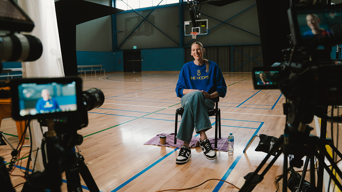 Lauren Jackson being interviewed for the AIS Documentary Forging Champions