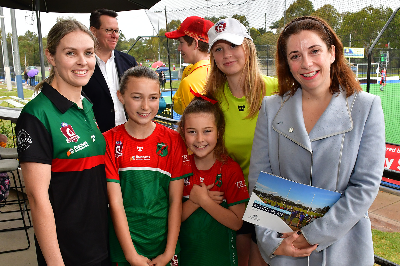 Federal Minister for Sport Anika Wells at the plan launch with AFL volunteers and players. Photo: Michael Thomson/Sport Inclusion Australia