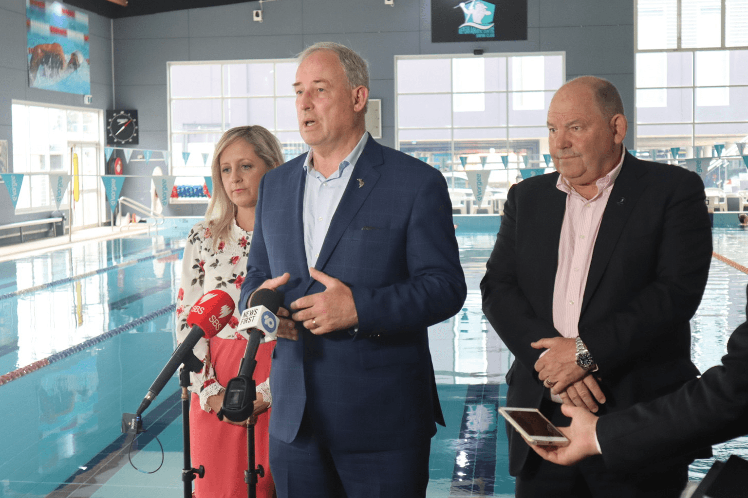 Member for Lindsay Melissa McIntosh MP, Federal Minister for Sport and AUSTSWIM CEO Simon Weatherill