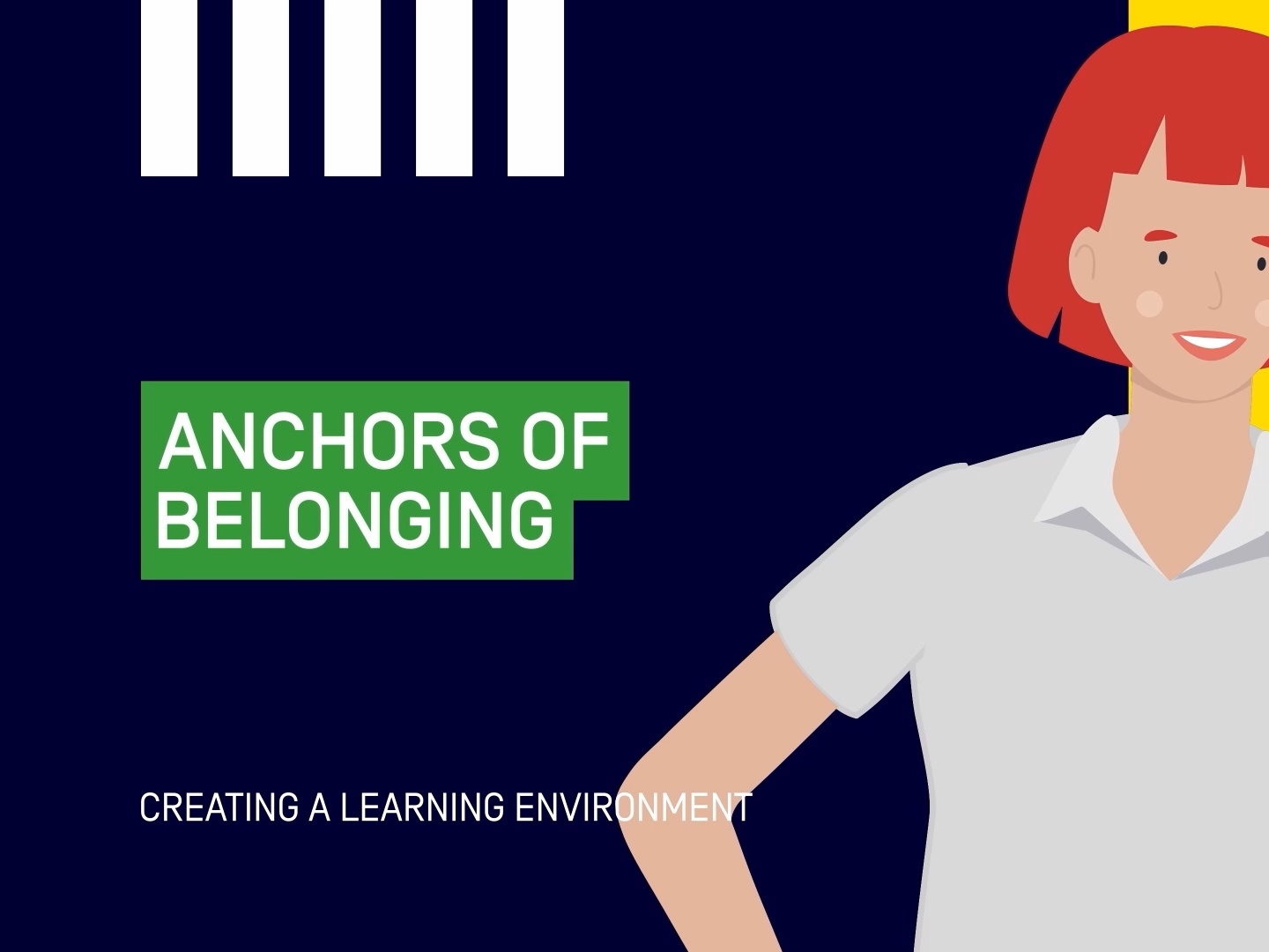 Graphic titled "Anchors of Belonging" with an illustration of a coach, introducing a framework for creating inclusive environments where participants feel seen, heard, known and valued.