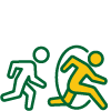 A person running through a circular shape with another person following behind