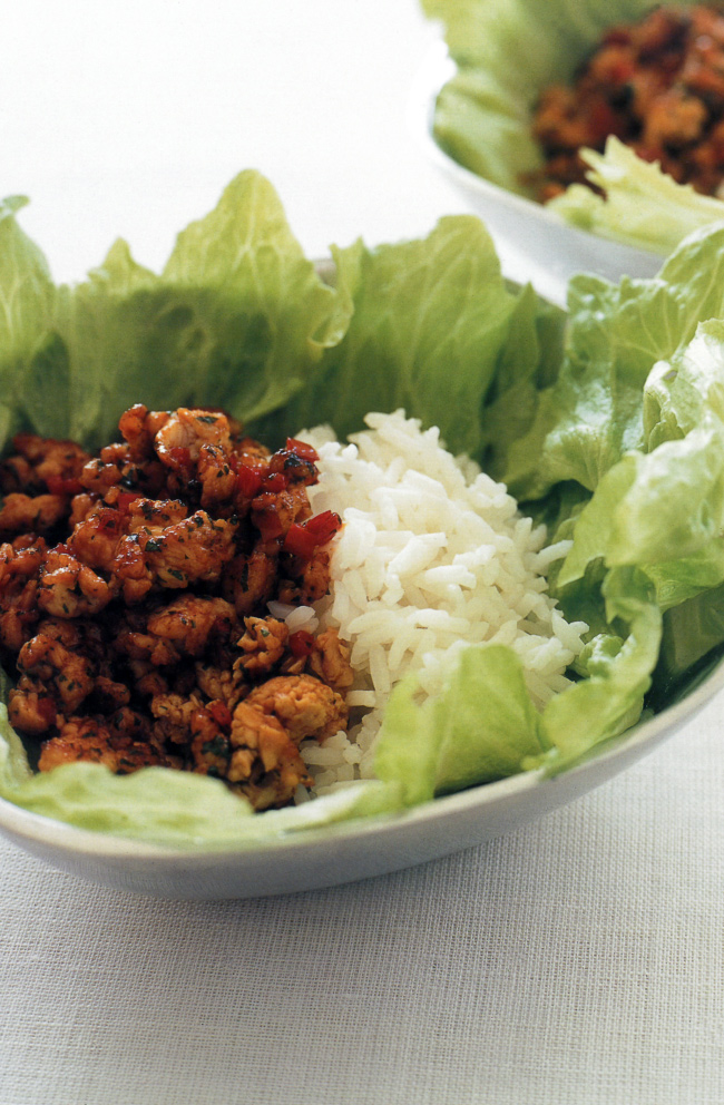 HINT: Use lavash or mountain bread instead of lettuce to add extra carbohydrate. Add other vegetables (such as sliced zucchini, mushrooms, corn) to the mixture to make a complete meal