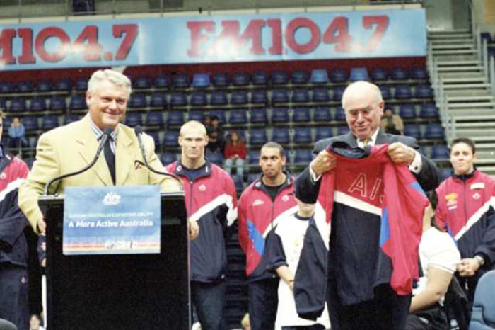 2001 Sports Policy Launch - Peter Bartels ASC Executive Board and Prime Minister John Howard