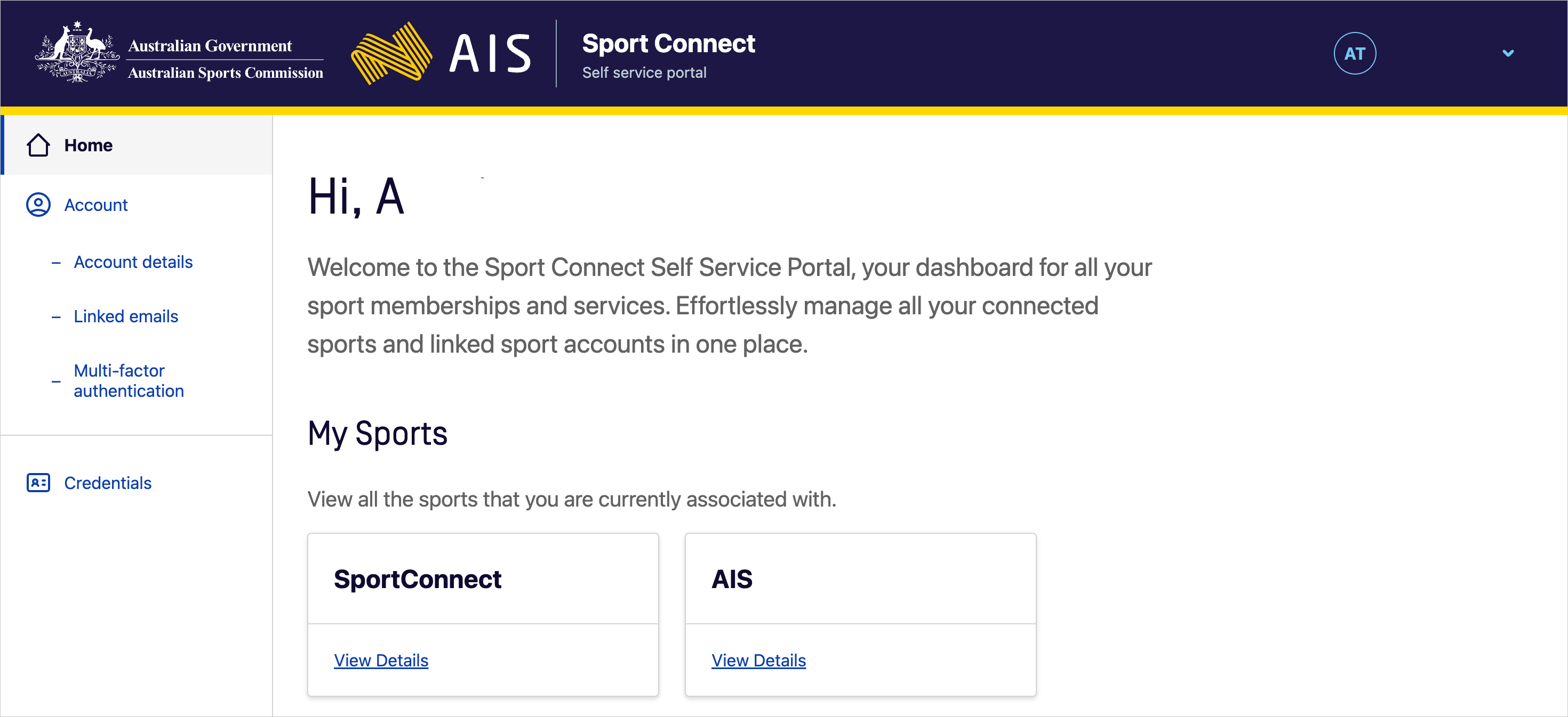 Dashboard of sport connect