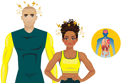 male and female athletes with the star around their heads