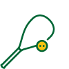 A squash racquet next to a squash ball