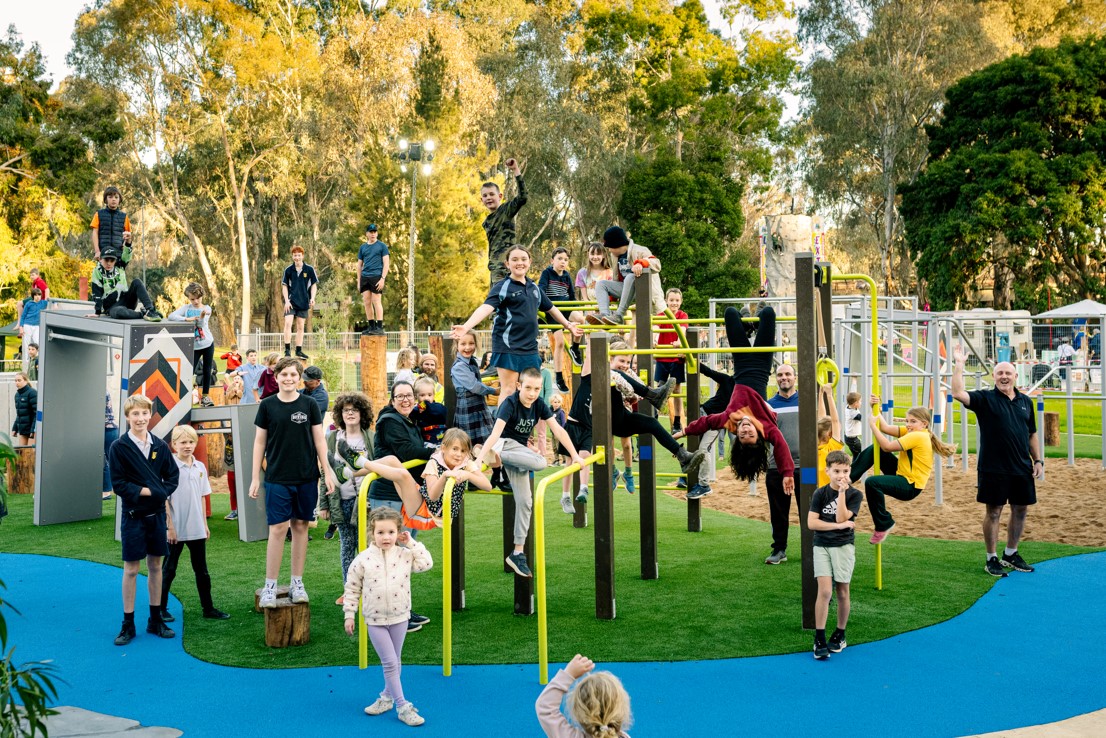Children on parkour playground.
