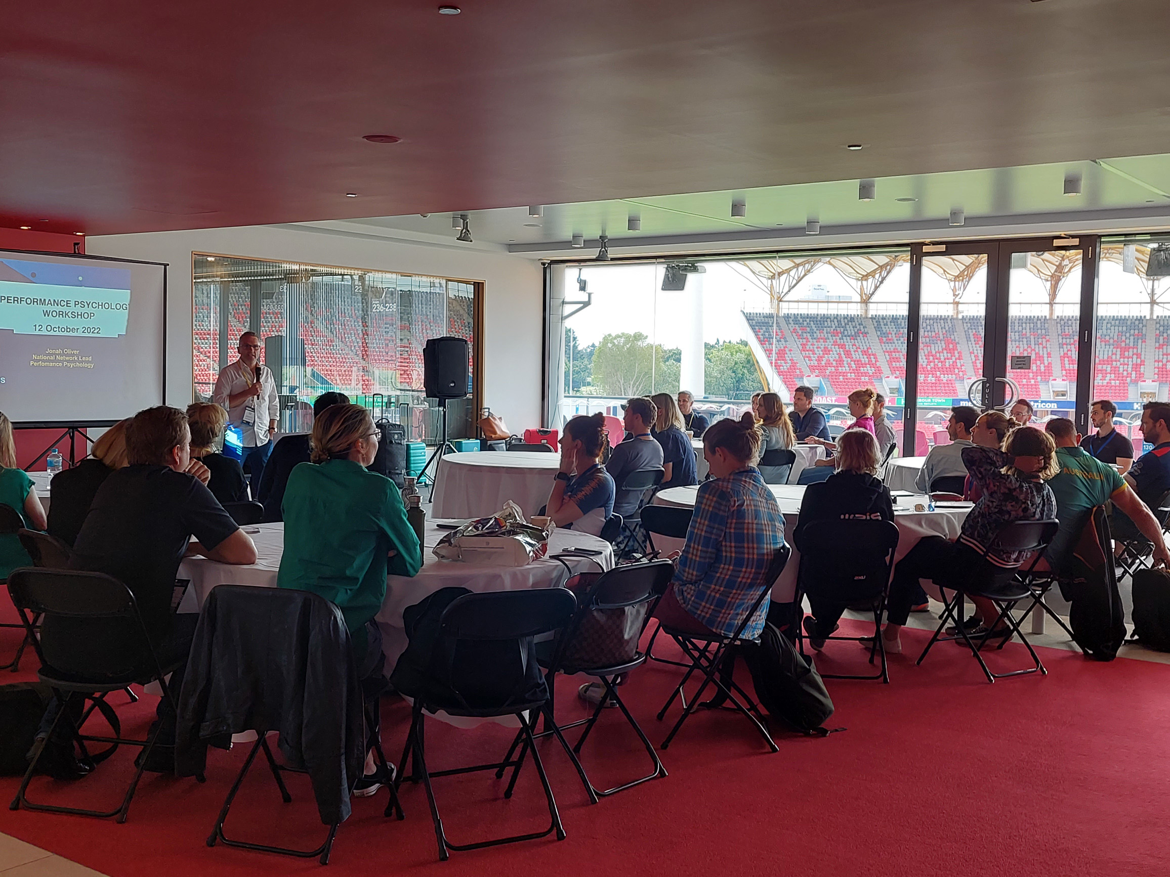 Tables of people networking