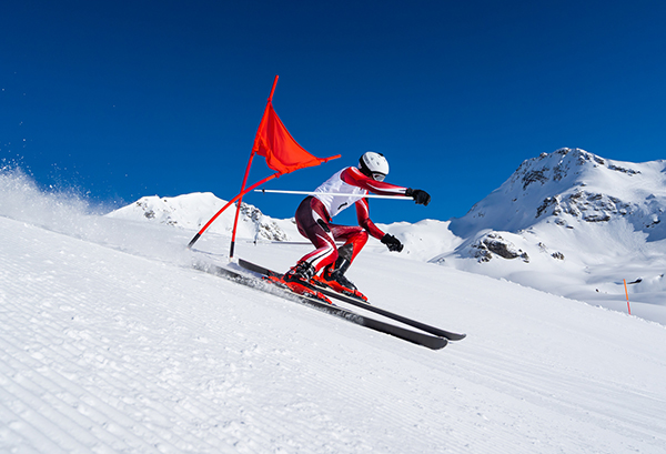 Skis cutting through the snow