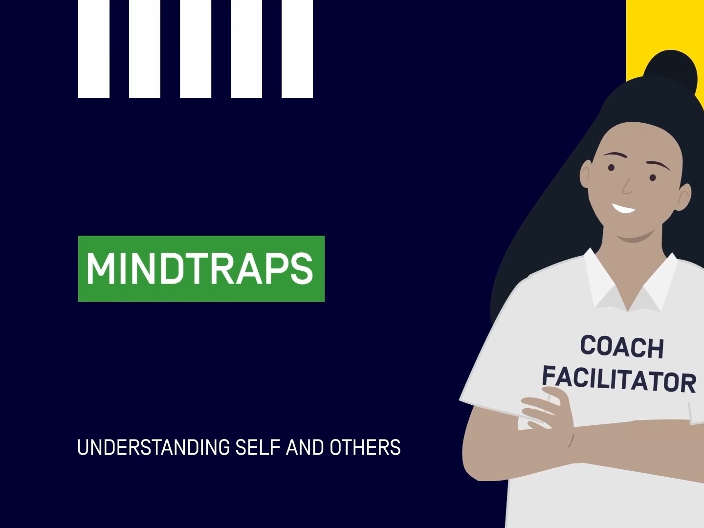 Graphic titled "Mindtraps" with an illustration of a coach facilitator, introducing a topic on recognising unhelpful thinking patterns that can influence perceptions, decisions and interactions with others.