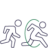 A person running through a circular shape with another person following behind