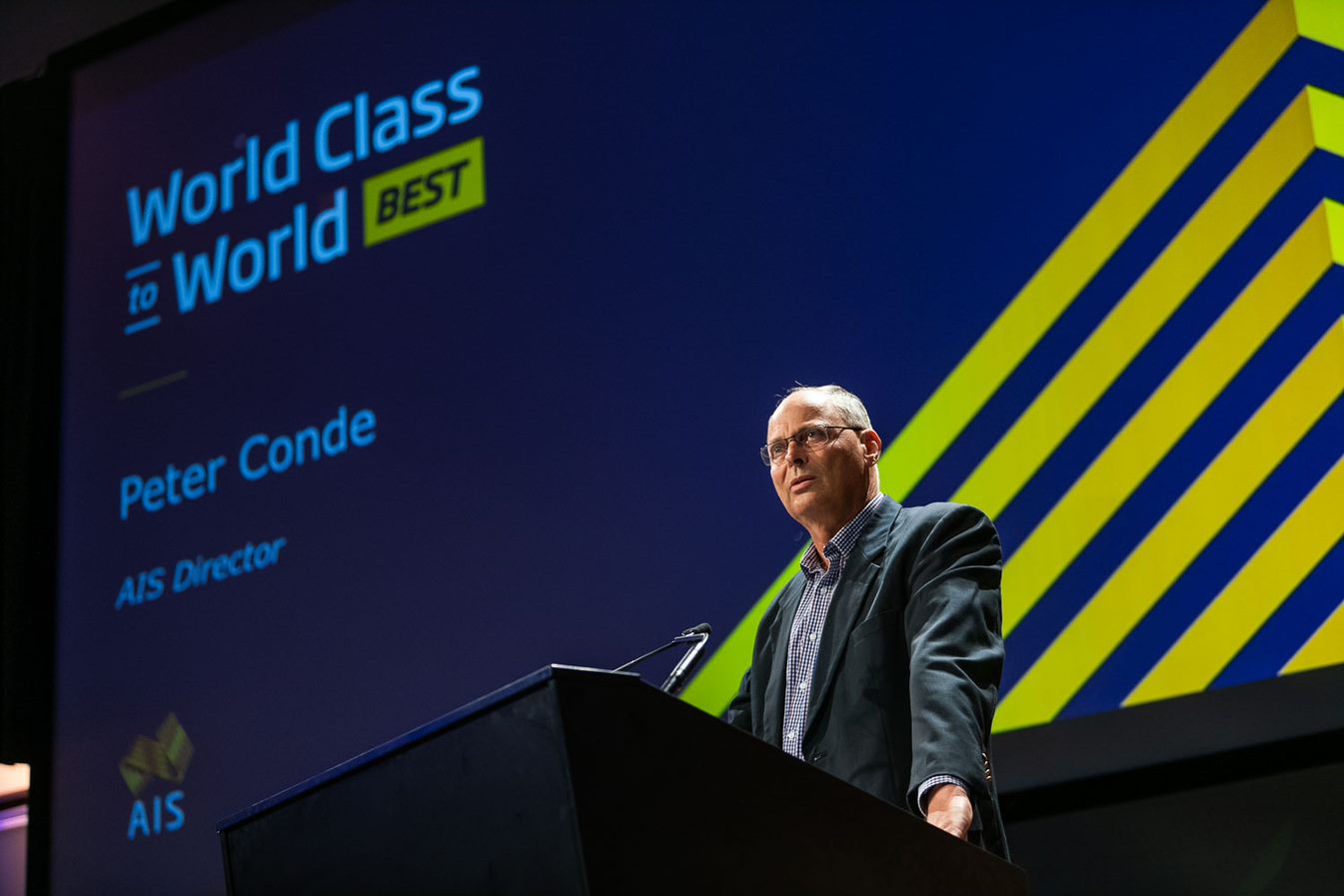 AIS CEO Peter Conde speaking at the 2018 World Class to World Best conference