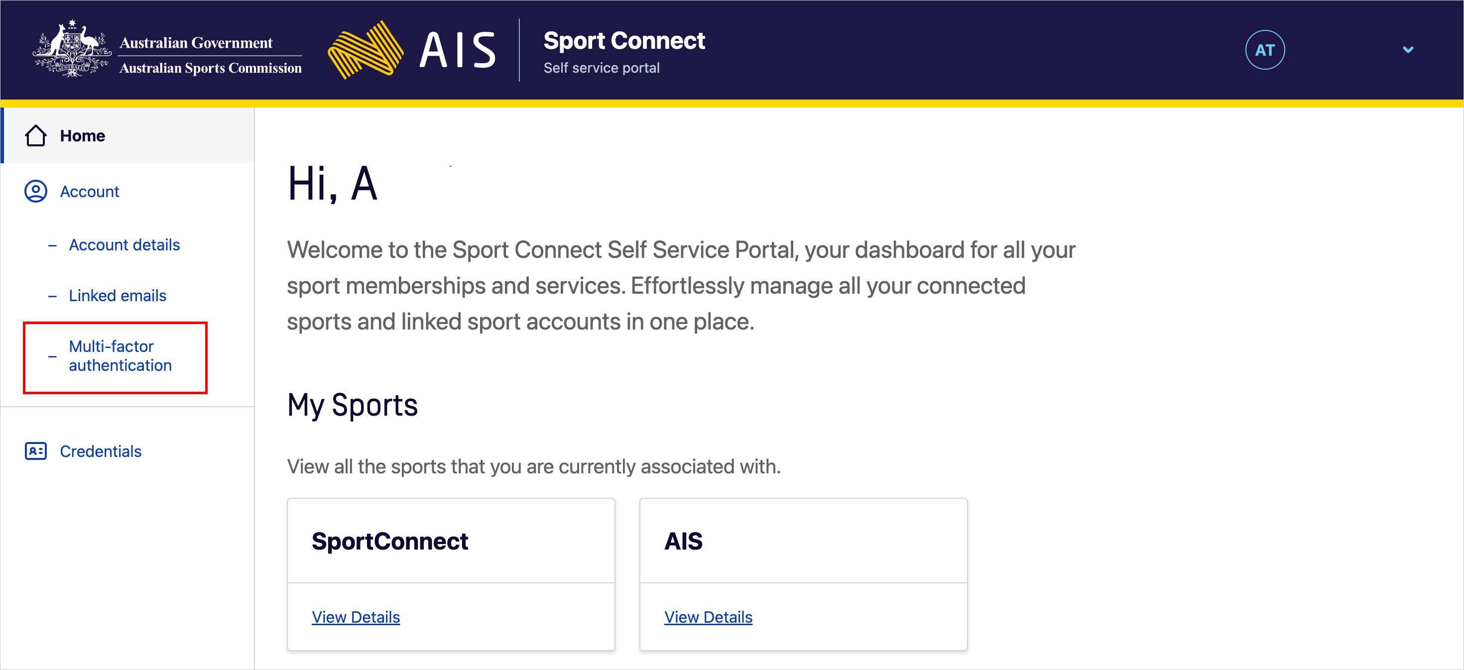 Multi-factor authentication on Sport Connect