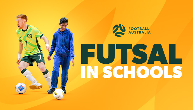 a photo of a student and a pro futsal player playing futsal