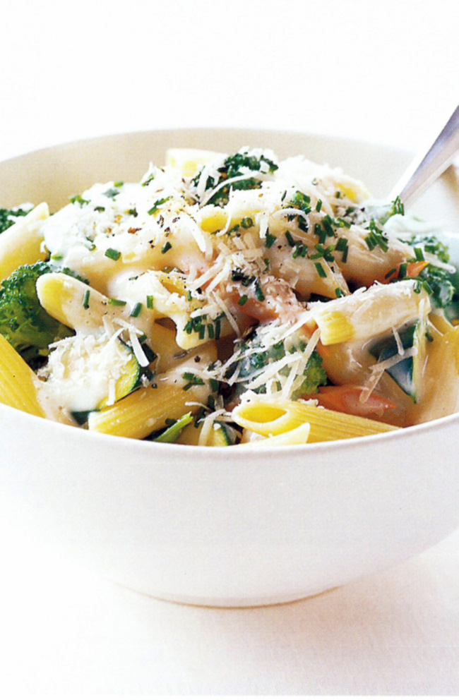 HINT: This recipe is best served immediately. Increase protein by cutting 2 skinless chicken breast fillets into thin strips, then panfry for 5 minutes. Add the chicken to the pasta with the vegetables