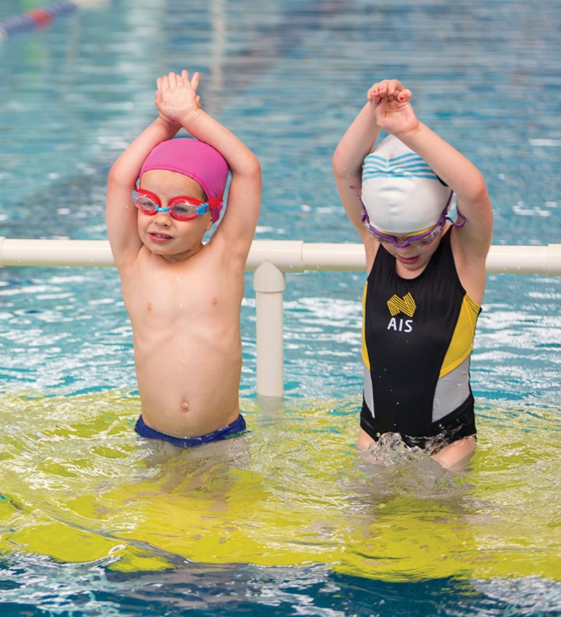 Preschoolers learning to swim at the AIS Aquatic Centre