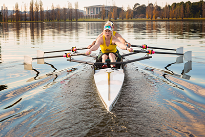 Kathryn Ross and Gavin Bellis, Australian Para-Rowers training on Lake Burley Griffin in Canberra.