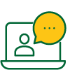 Computer screen showing a person with a speech bubble