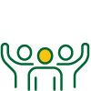 Three people with arms in the air