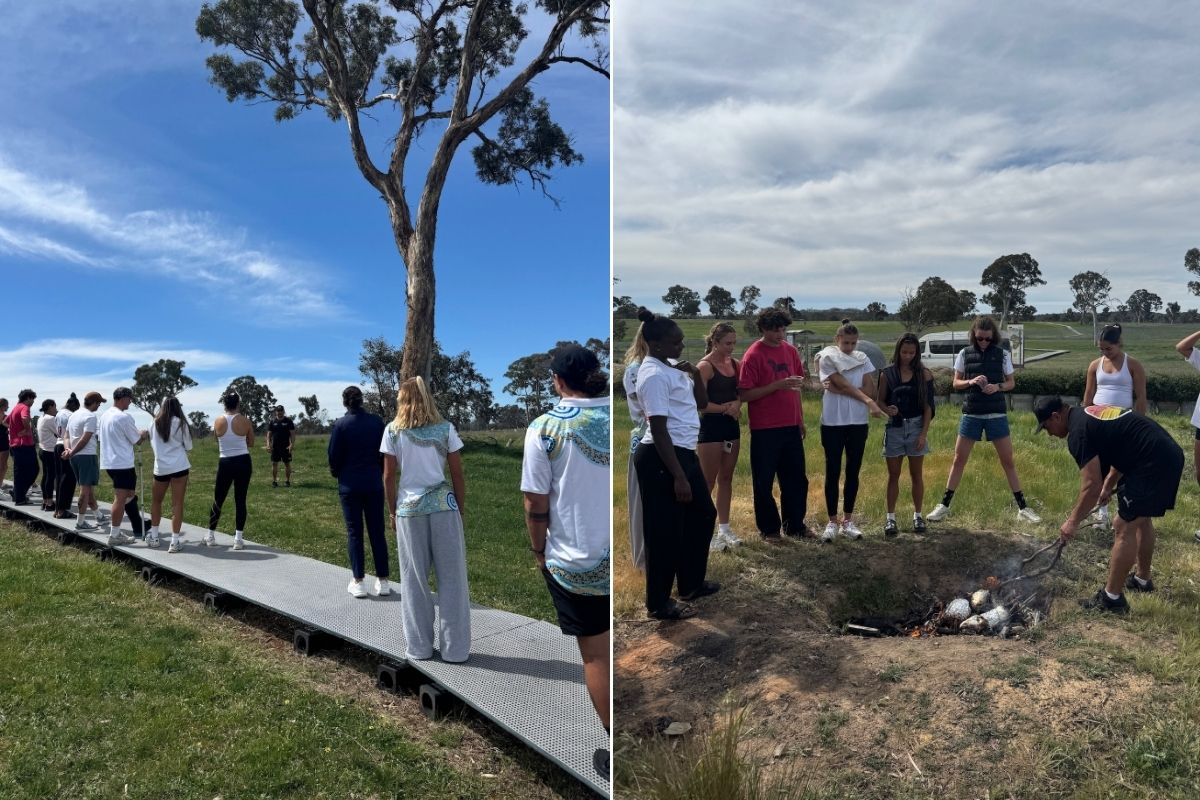Group walking in nature and damper making