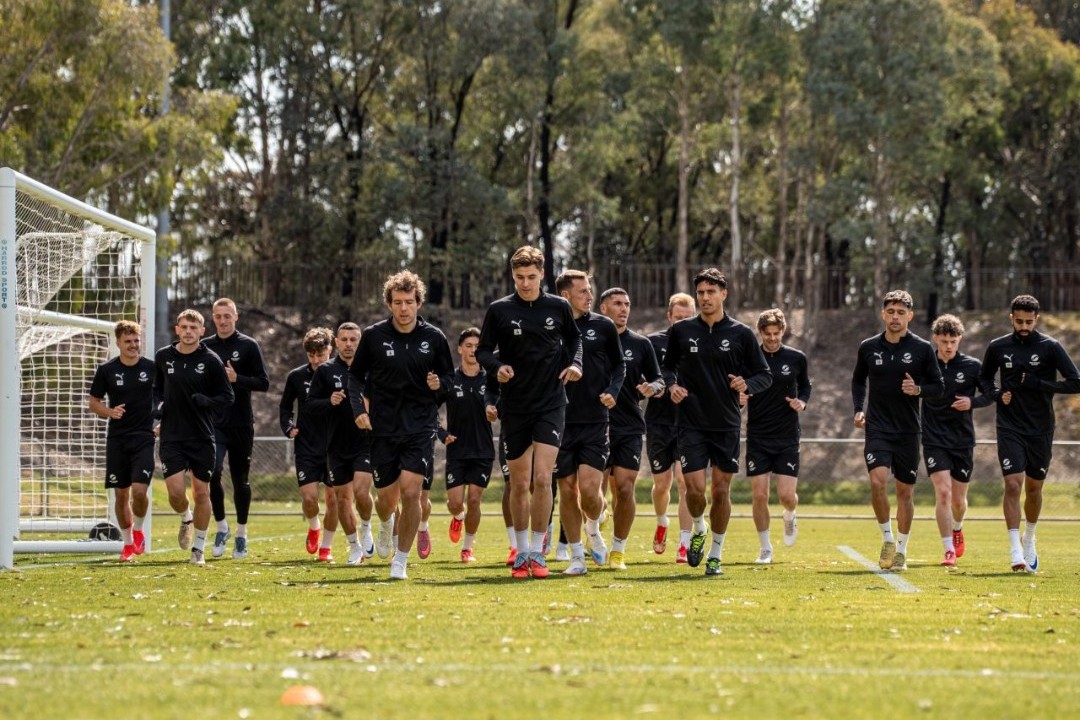 Socceroos squad on the fields at the AIS in Canberra