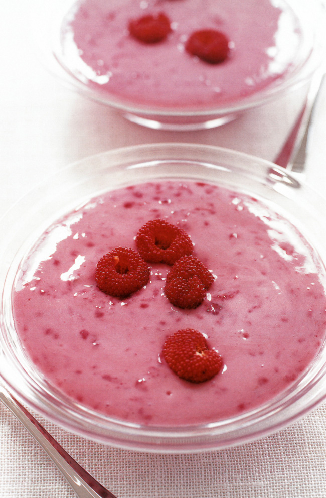 HINT: You may also use strawberries or blueberries in this recipe. Make sure the gelatine is well dissolved in the water before adding to the rest of the ingredients or the mousse could become lumpy and/or not set properly