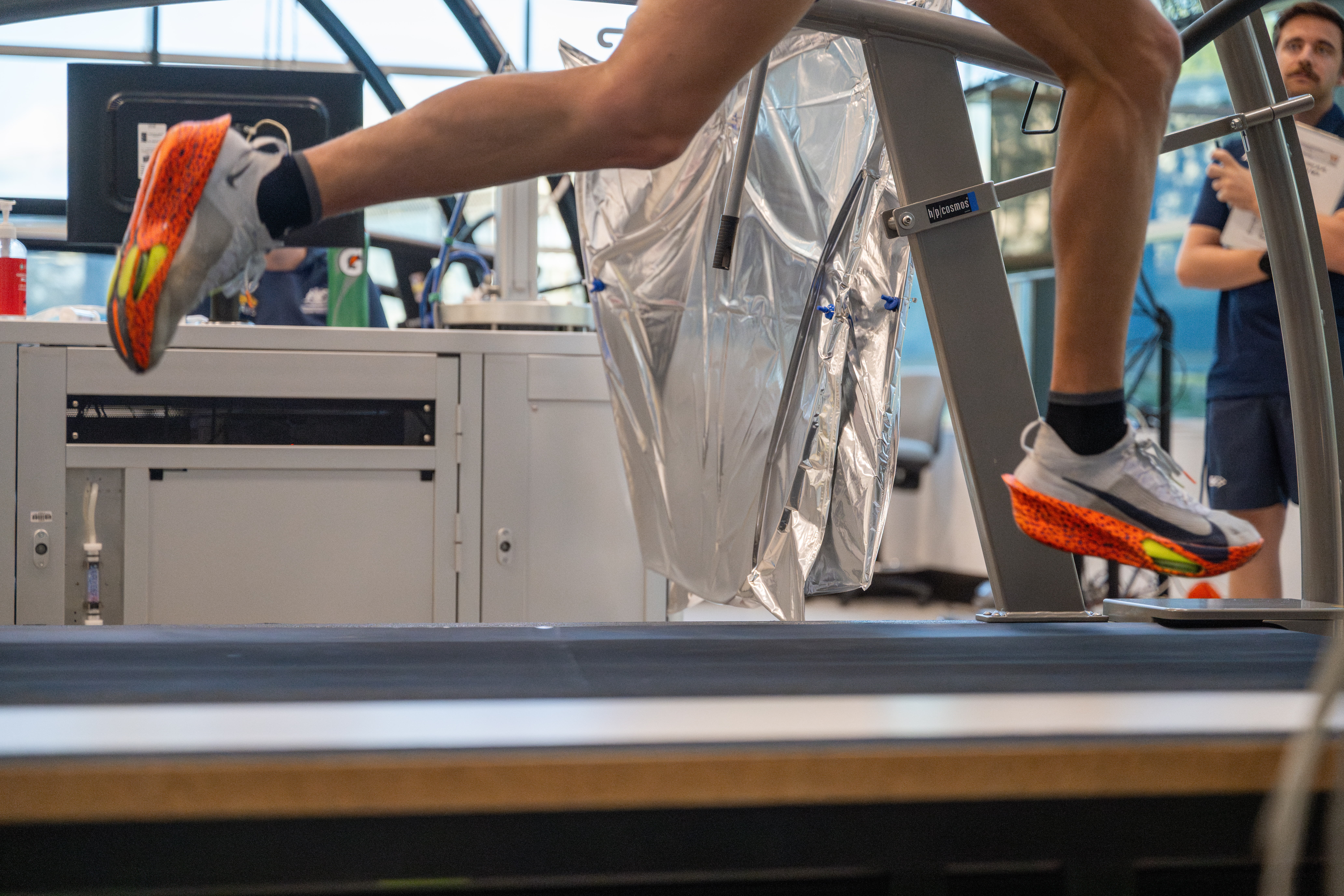 A photo of Cameron Myers legs running on a treadmill while undergoing testing at the AIS