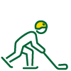 An ice hockey player skating with a stick