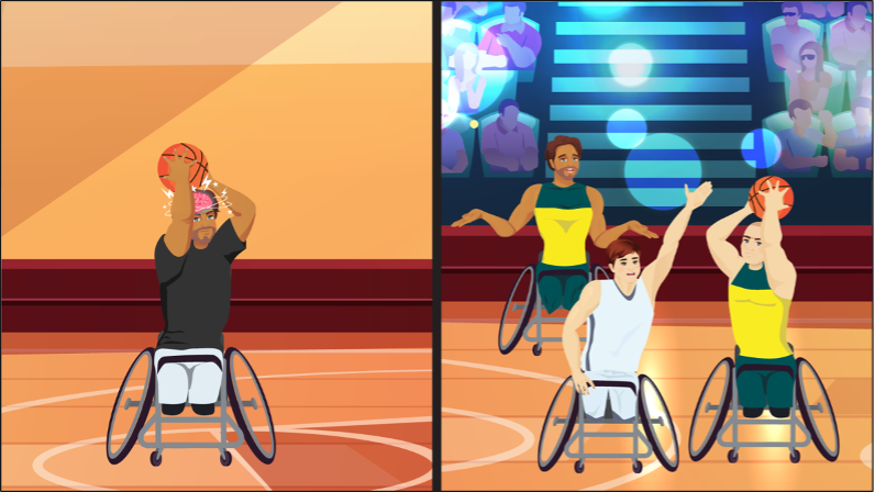 Male wheelchair athlete being left out of a basketball game because he is in the wrong headspace