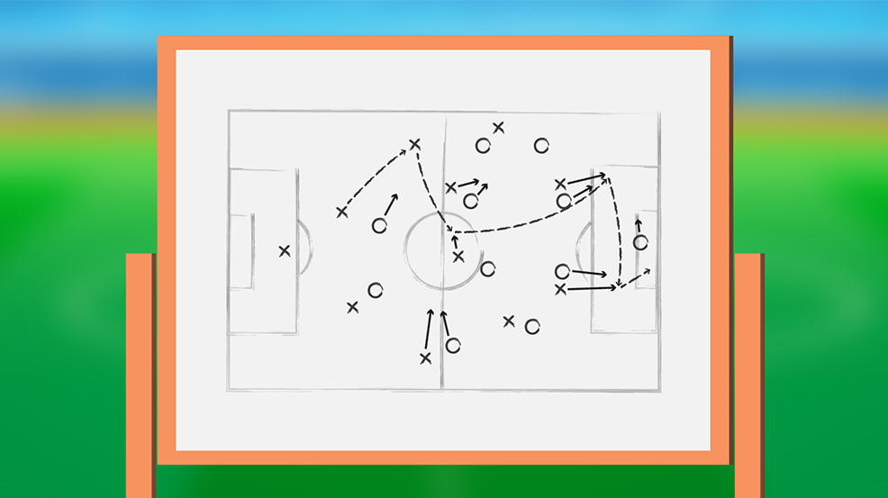 white board with football movement descriptions