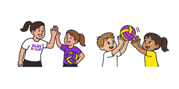 Illustration of kids playing Volleyball with big smiles