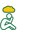A person sitting on the ground with their head lowered, with a cloud above symbolising distress.