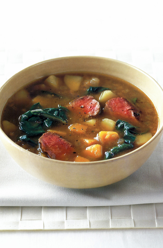 HINT: For a vegetarian soup, omit the lamb and use vegetable stock; served with bread, it provides complete protein. This soup will keep for up to 2 days in the fridge, or freeze for up to 2 months. Place individual portions in airtight containers. Thaw frozen portions in the fridge for about 10 hours (transfer from freezer to fridge in the morning to eat that night).