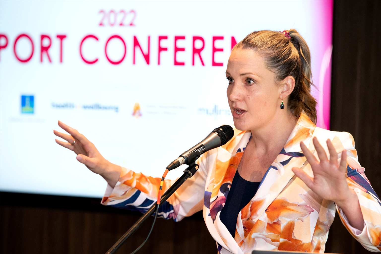 Kate Corkery speaks at a QSport seminar in Brisbane.
